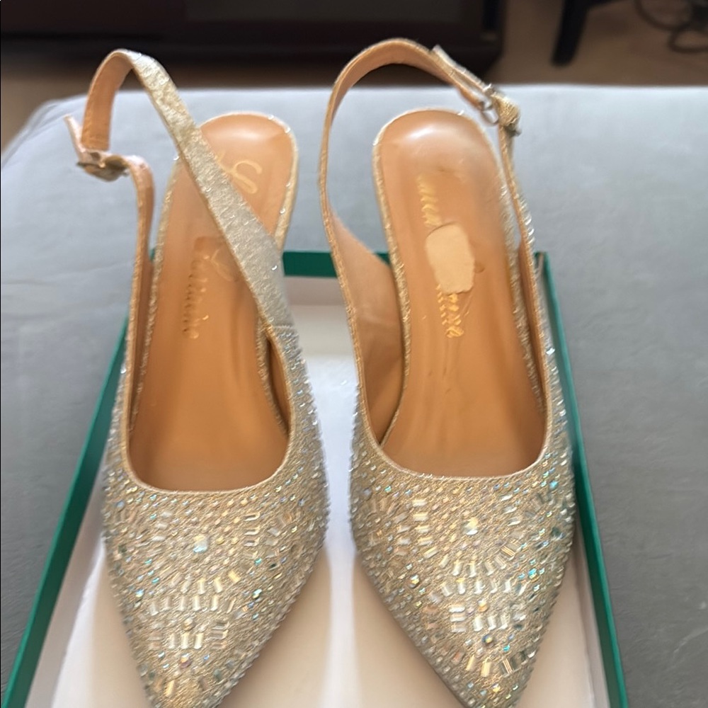 Lauren Lorraine Silver Sparkly Slingback Heels